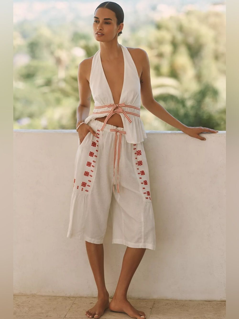New Anthropologie Celandine Linen Eyelet Bermuda Shorts Size S